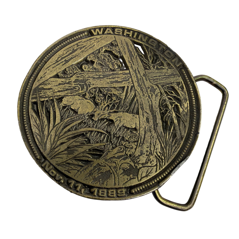 Vintage 1974 Lewis Buckles Washington Statehood Round Belt Buckle Nov 11 1889